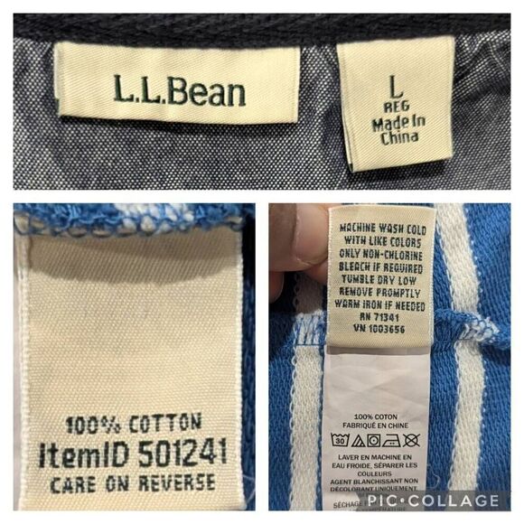 L.L. BEAN Coastal Stripes 1/4 Button Long Sleeve Rugby Pullover Sweatshirt Sz L - Picture 7 of 7
